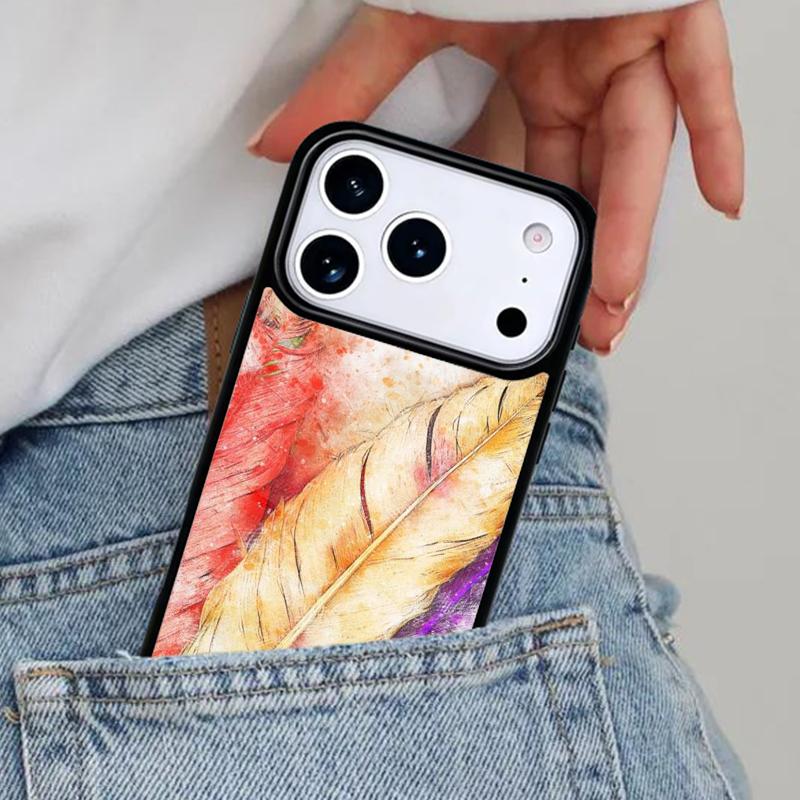 Watercolor Feather Pattern Design Phone Case for iPhone 17ProMax 12 13 14 15 16e 17 Pro Max Plus Air Cover