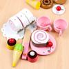 Children's Simulation Play House Cosplay Pink Afternoon Tea Cake Roll Afternoon Tea Group Chicele Wooden Toy