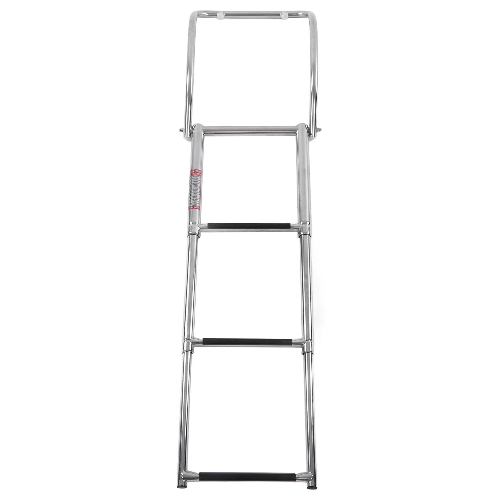 

3 Step Pontoon Boat Ladder Stainless Steel Heavy Duty Foldable Telescoping Inboard Swim Deck Ladder with Arched Handle