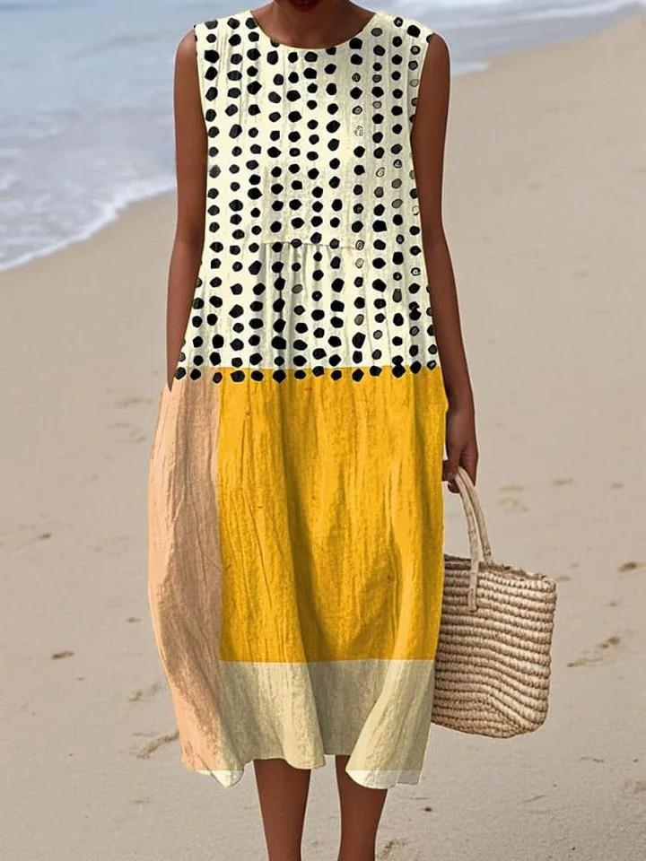 Sleeveless dress new pleated large version loose casual round neck D printing source