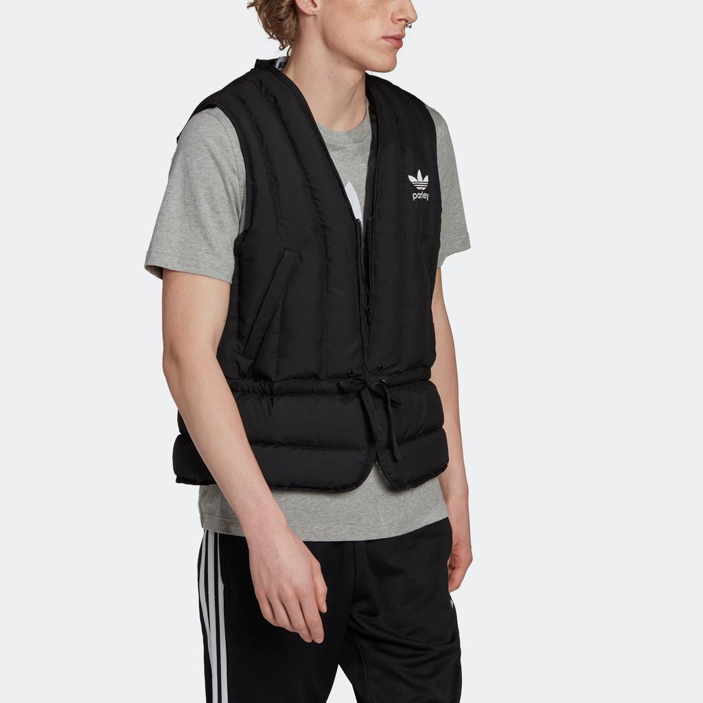 Adidas Originals Trefoil Logo Print Striped V-Neck Zip Sleeveless Vest Unisex Vests Black HN7026