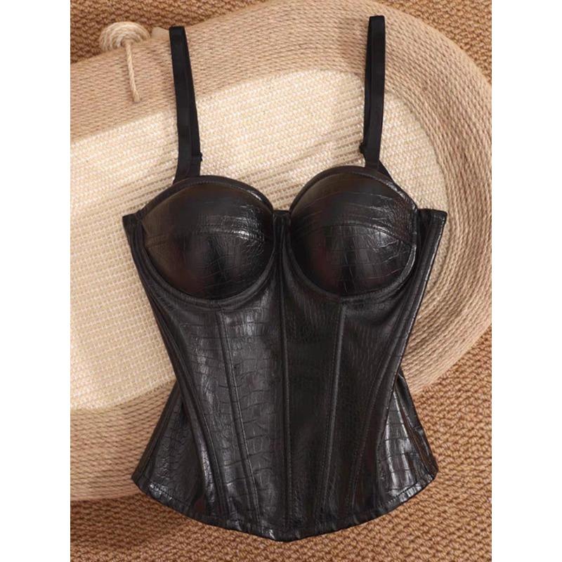 Europäisches und Amerikanisches Amazon PU-Leder Fischgräten-BH Außenbekleidung Tube Top mit Stahlring Brustpolster Unterwäsche Camisole Top Taille