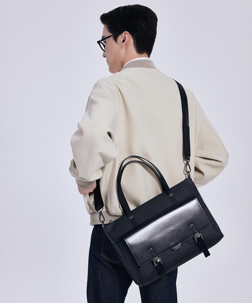 Bedford11Th Polygon Double Belt 2-Pocket Top Zip Tote [Black]