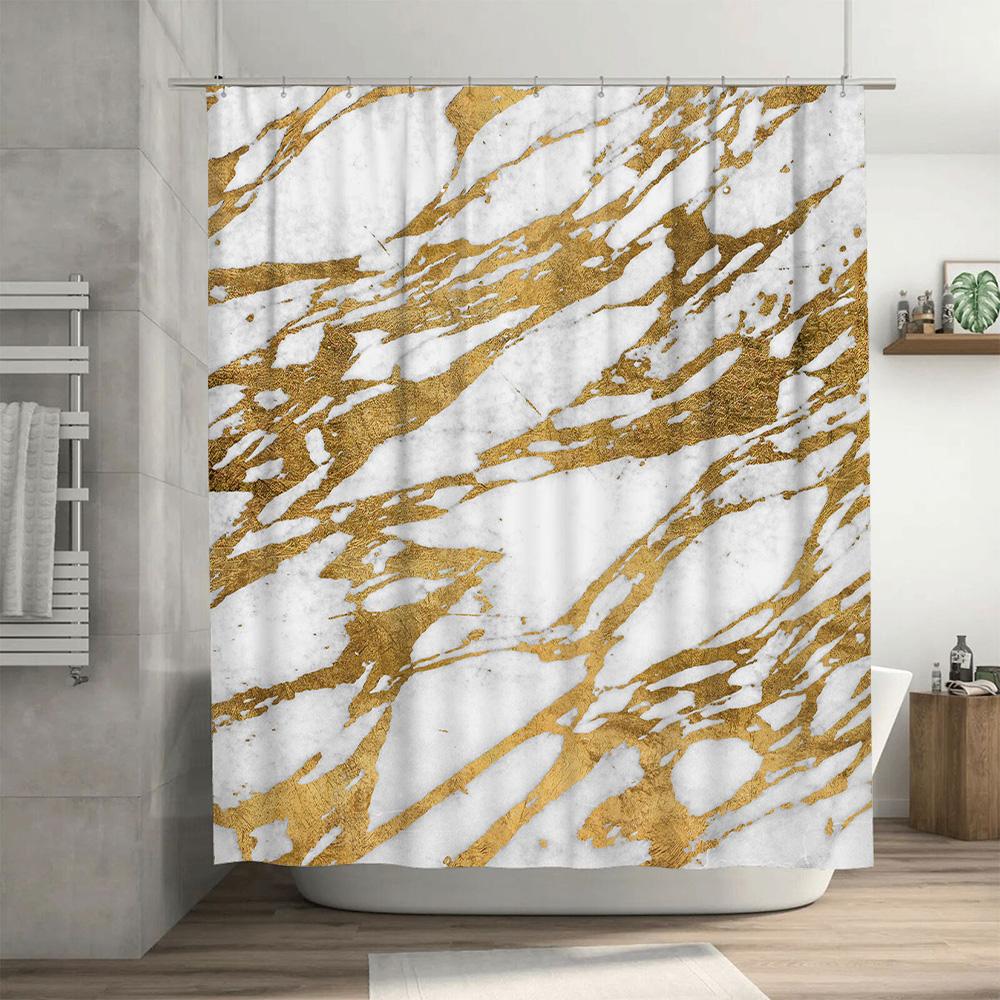 Modern Bathroom Shower Curtain Striped Waterproof Fabric With Hook Rings For Bathtub Decor (White Black)