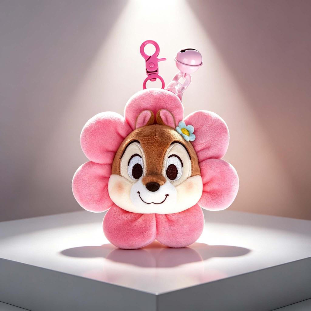 Official Licensed Chip N Dale Flower Plush Keychain 11cm Cute Squirrel Soft Stuffed Doll Bag Pendant Kawaii Key Ring for