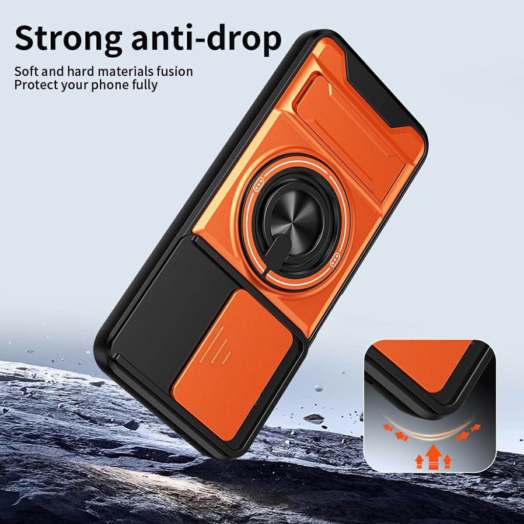 For Honor X6b 4G Magnetic Case Ring Holder Foldable Kickstand TPU PC Phone Cover with Camera Lens Slider