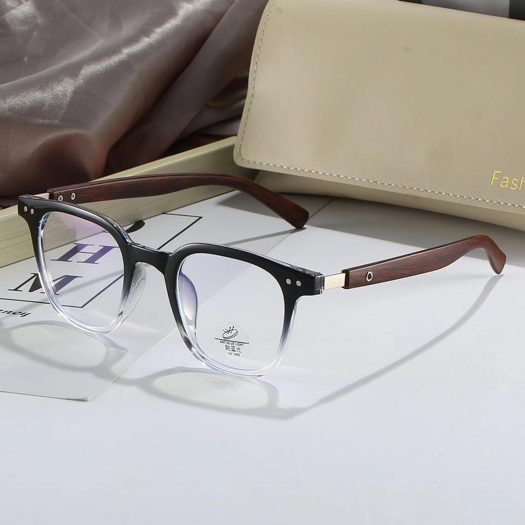 Trendy Anti Blue Light Wooden Grain Leg TR90 Glasses, Men Women Big Square Blue Ray Blocking for Computer Glass Frames F83026