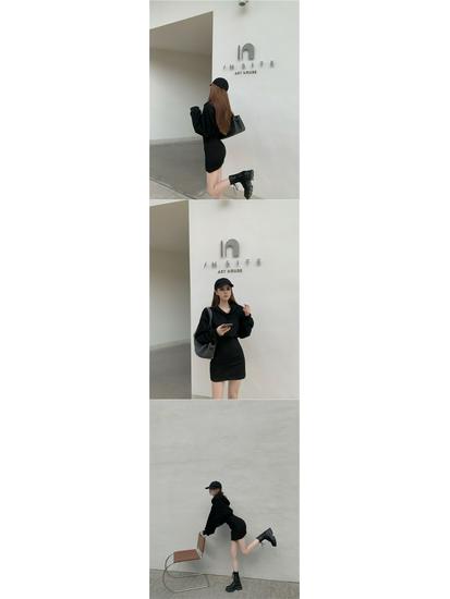 Waist-Cinching Slimming Long-Sleeve Hooded Dress: 2025 French-Korean Style Campanula Skirt for Autumn Women