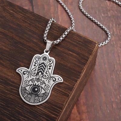 Retro Dima's Hand Spirit & Qi Pendant with Evil Eye Necklace - Stainless Steel