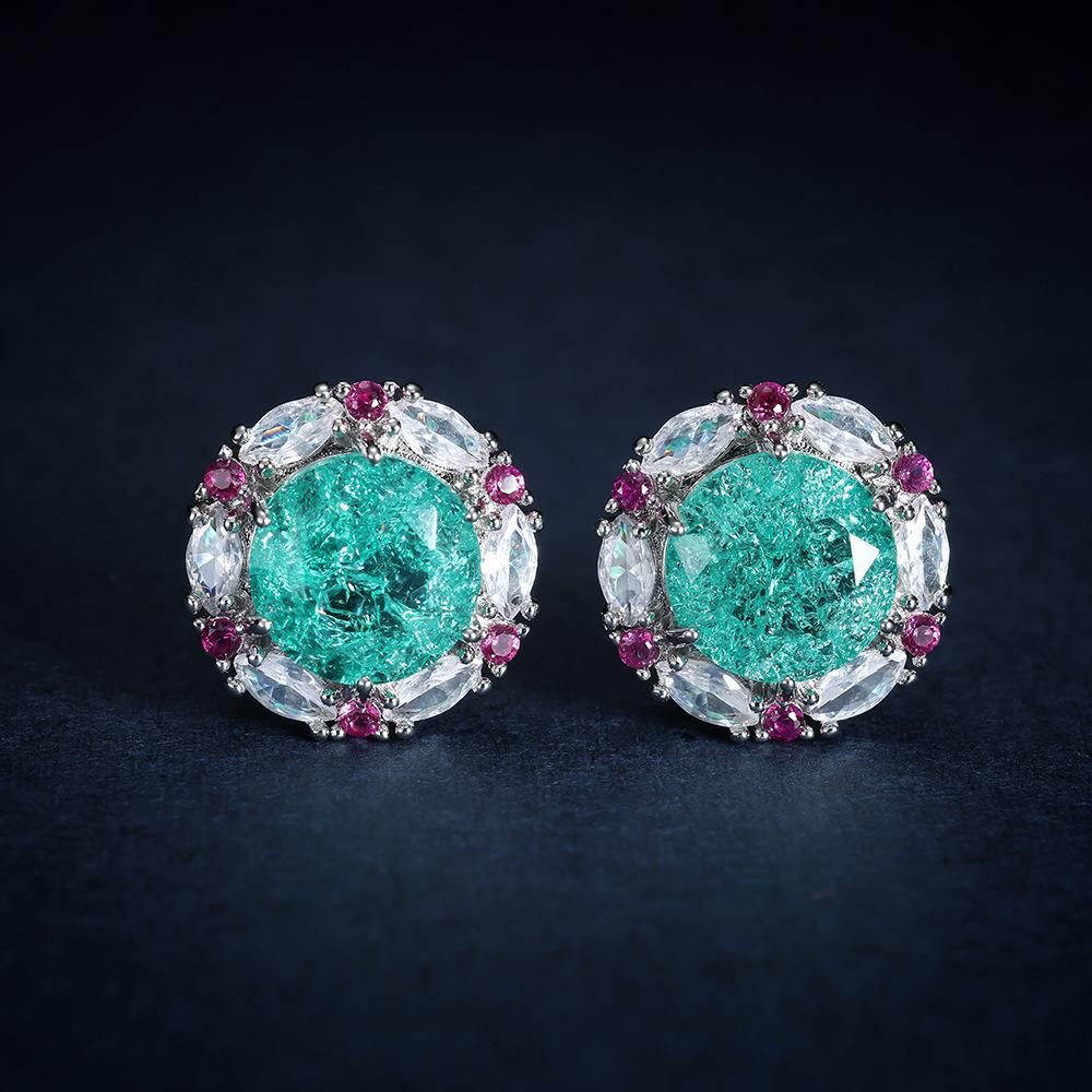 New European and American Green Blue White Round Zircon White Diamond Womens Versatile