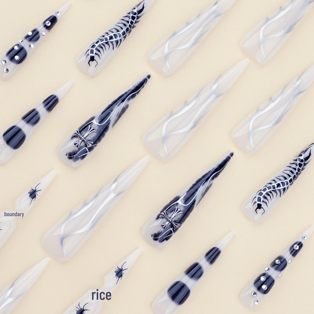 Silver Flame Crocodile Print Long Pointed False Nails - Cool Hot Girl Wearable Nail Art