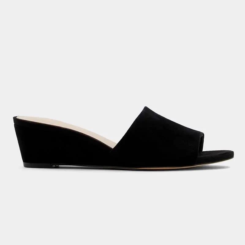 Women Temperament Slippers 3cm Velvet Mules Wedge Sandals Slipper Open Toe High Heels Casual Dress Party Woman Shoes Plus Size