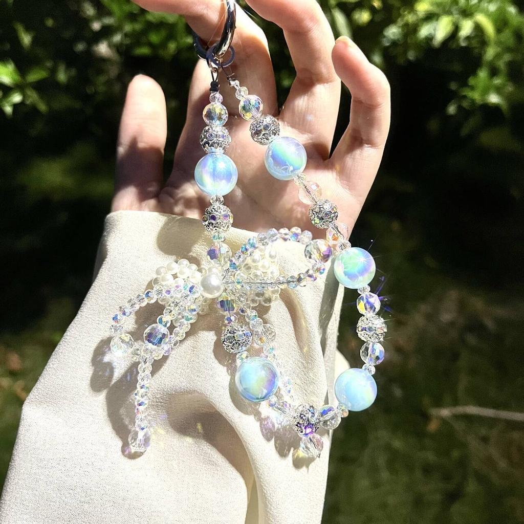 Cute Pearl Lucky Bow Phone Strap Rhinestone Handheld Chain Exquisite Pendant