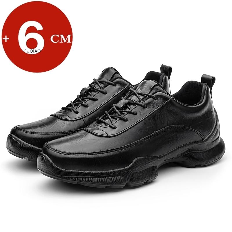 

New 6cm Elevated Men Genuine Leather Casual Sneakers Lightweight Comfortable Breathable Height Increasing Shoes 36 чёрный
