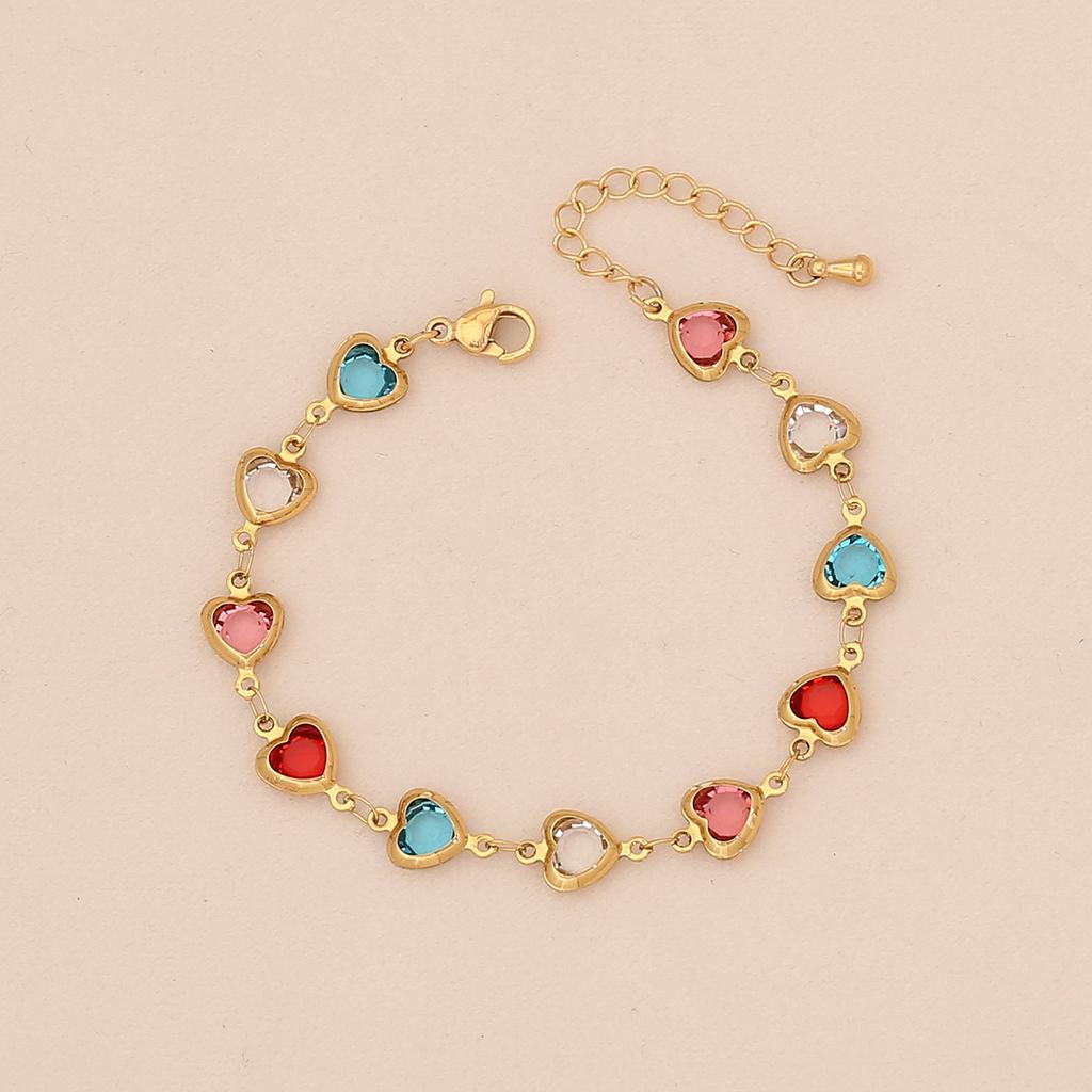 Fashionable Colorful Heart Stainless Steel Bracelet, Trendy Titanium Steel Hand Jewelry, Cross-border Accessories