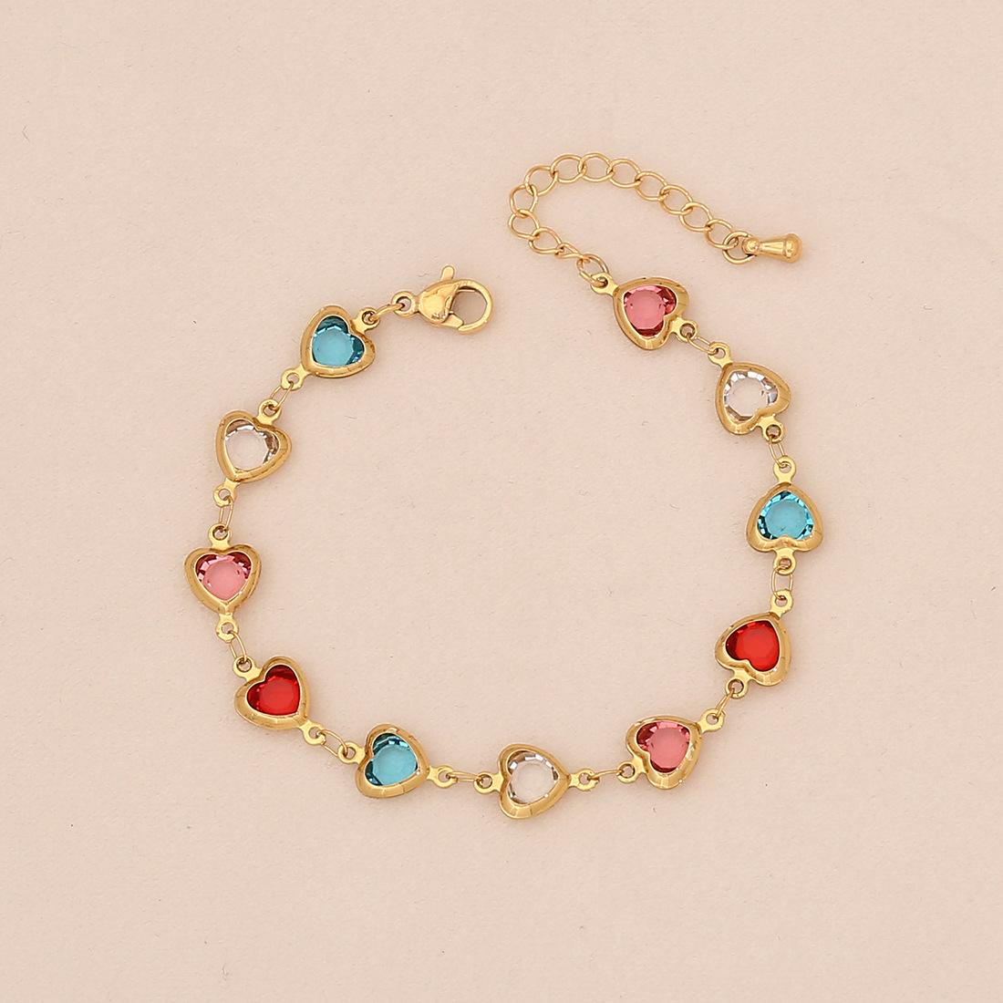 Fashionable Colorful Heart Stainless Steel Bracelet, Trendy Titanium Steel Hand Jewelry, Cross-border Accessories