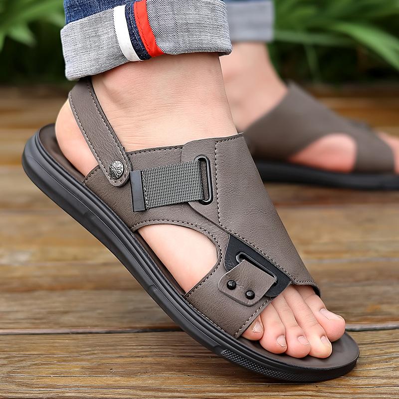 Špičkové sandály Pánské ležérní boty Protiskluzové s měkkou podrážkou Plážové boty Pravá kůže Prodyšné, Dva na Univerzální pantofle pro venkovní nošení