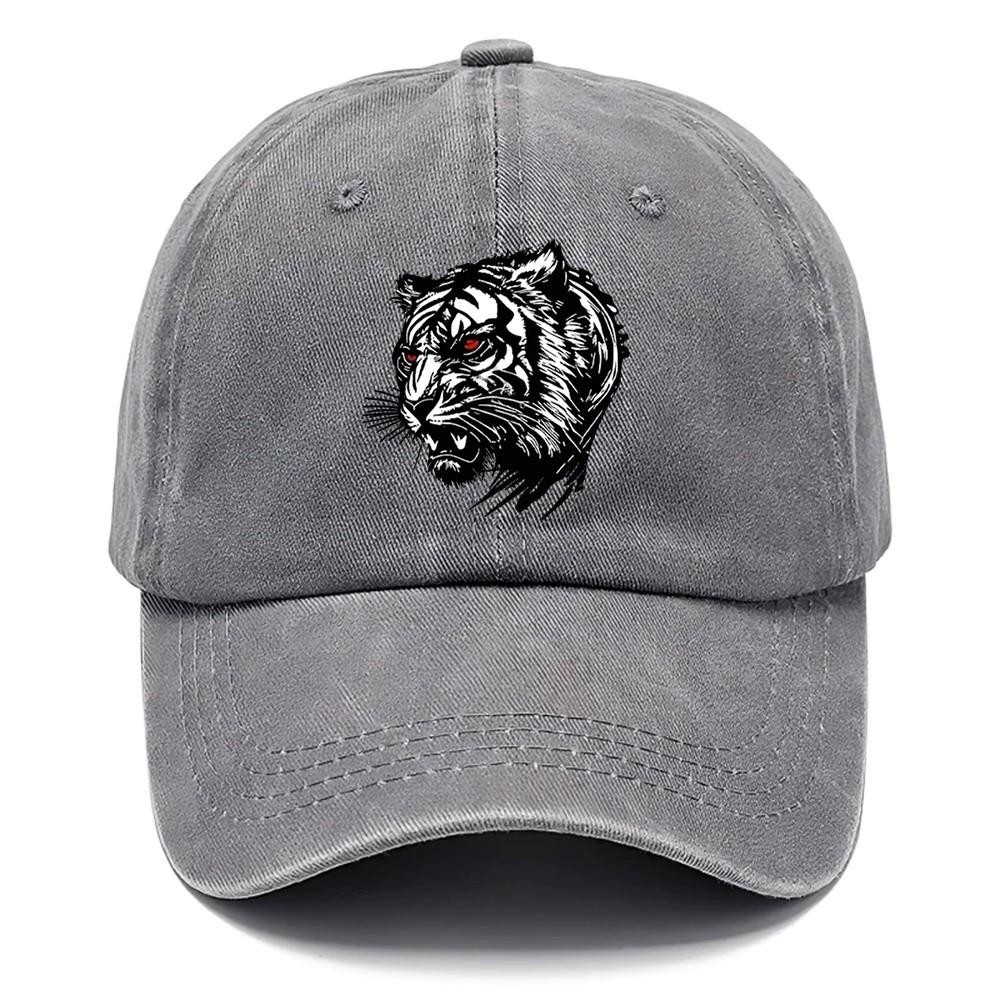 

Fierce Tiger Head Graphic Baseball Cap Washed Polyester Adjustable Outdoor Sport Hat Unisex One Size сірий