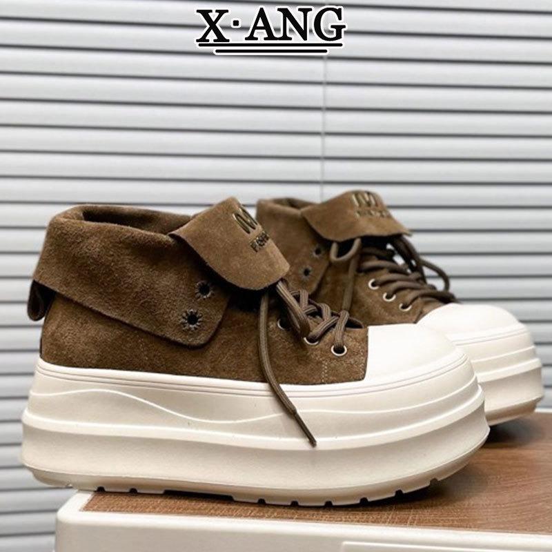 Muffin thick sole heightening small Martin boots women's leather two wear short boots autumn new high-top shoes