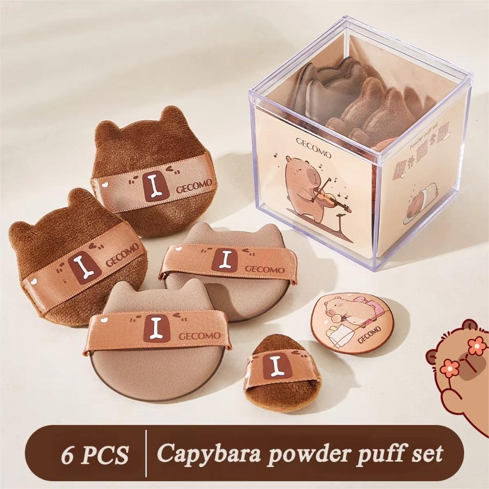 6PCS 2025 Skin-friendly Capybara Powder Puff Cute Super Soft Air Cushion Dry Use Portable Thumb Puff