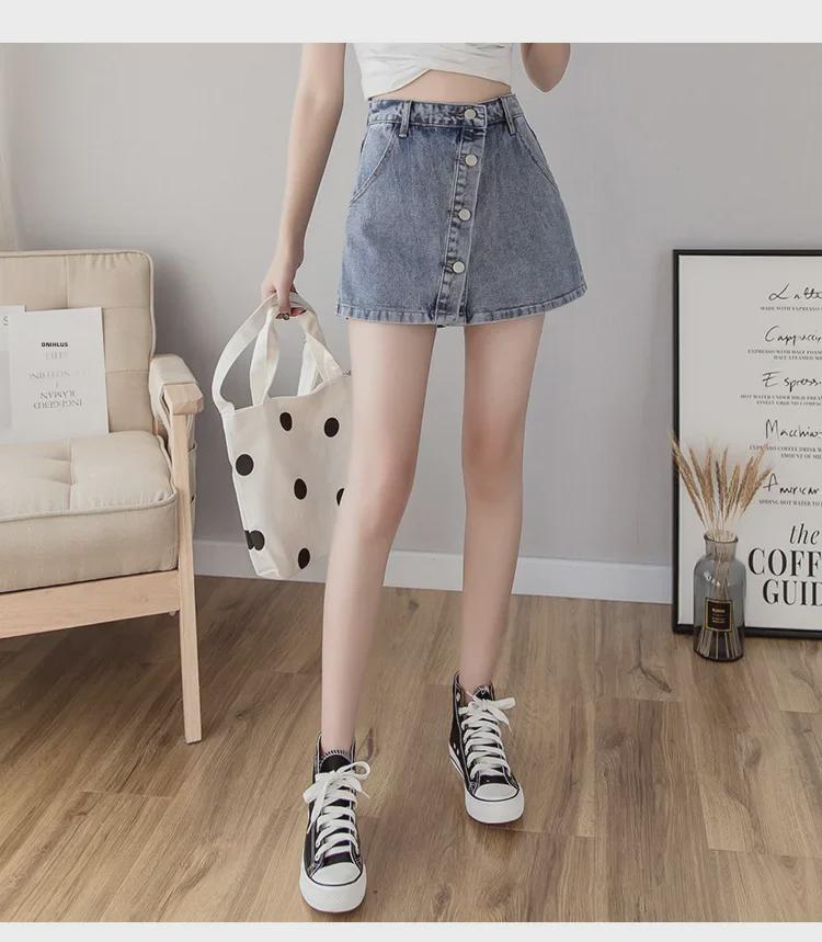 Large Size High Waist Denim A-Line Skort for Women - Summer 2022 Collection, Loose Fit, Wide Leg Hot Pants