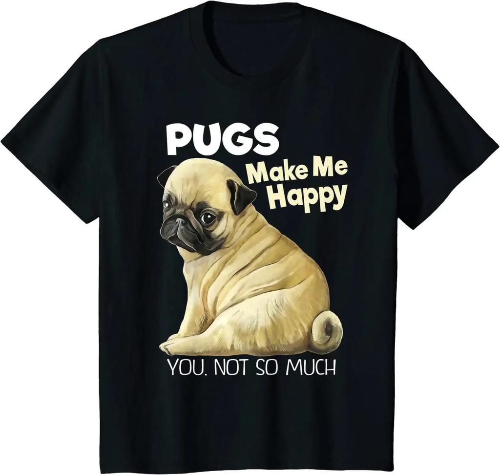Mopshond Shirt Grappig T-shirt Mopshonden Maken Mij Blij Jij Niet Zo Veel Casual Katoen Dagelijks Vier Seizoenen T-shirts Grafische T-shirts Streetwear