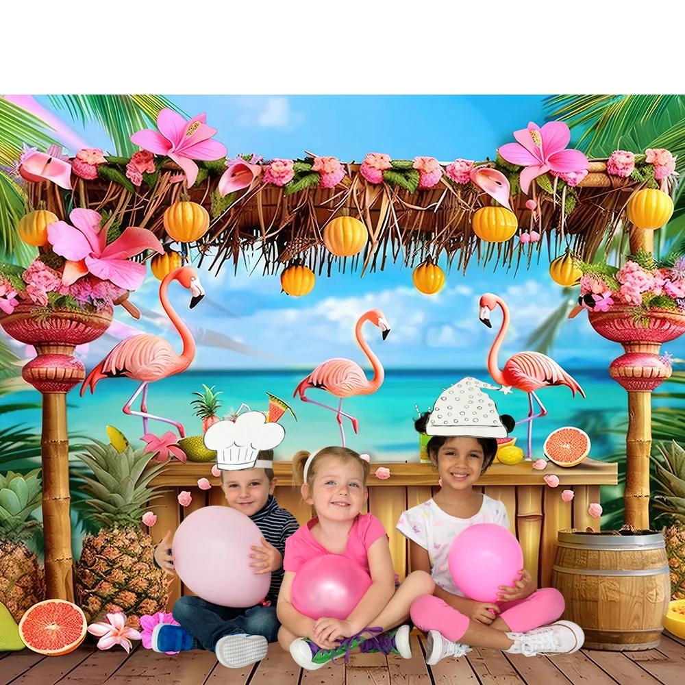 Bonvvie Photography Background Summer Beach Hawaii Luau Aloha Flamingo Holiday Party Decor Birthday Backdrop for Photo Studio