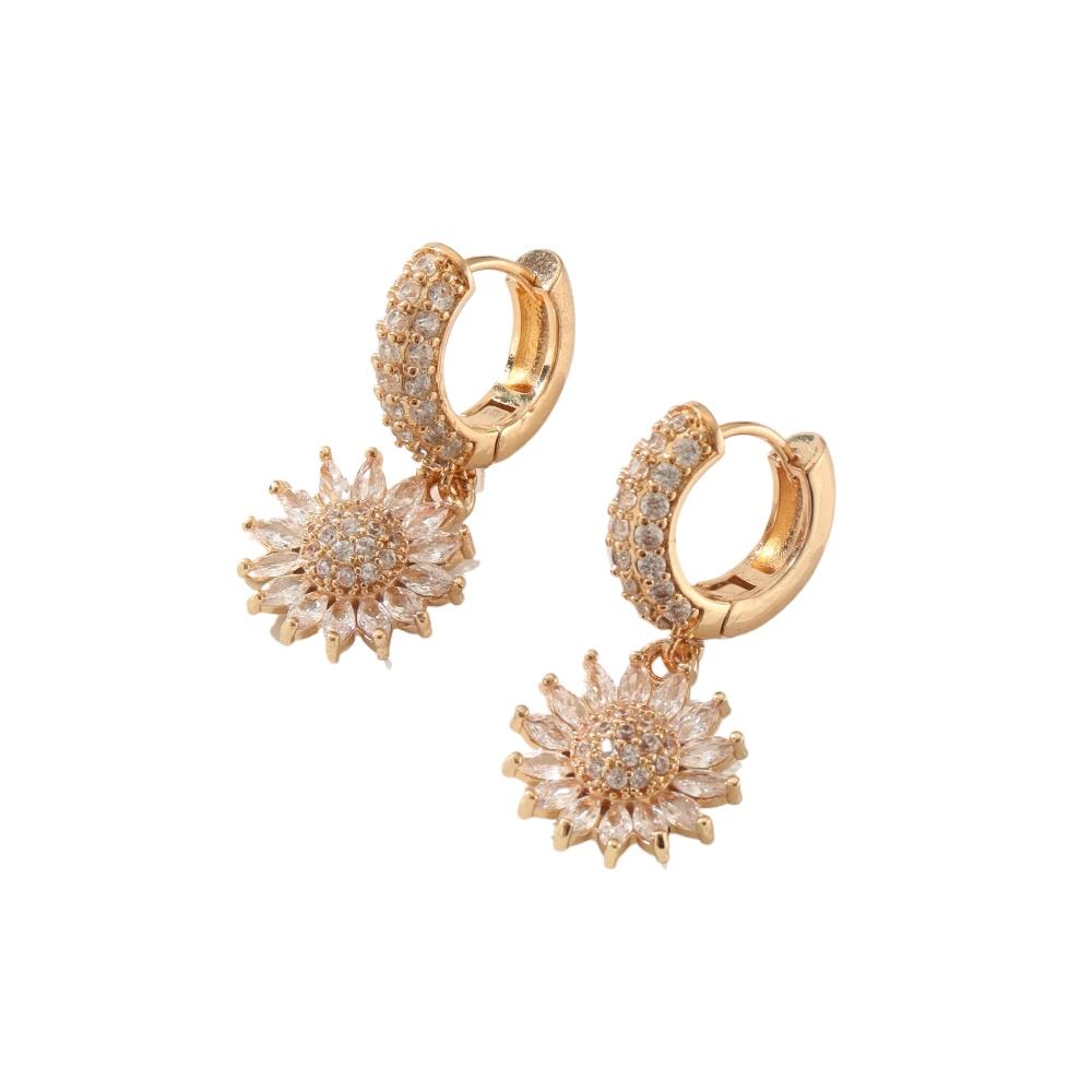 1 Pair Fashion Sun Flowers Dangle Earrings for Women Cubic Zirconia Jewelry Daily Wedding Party Accessories