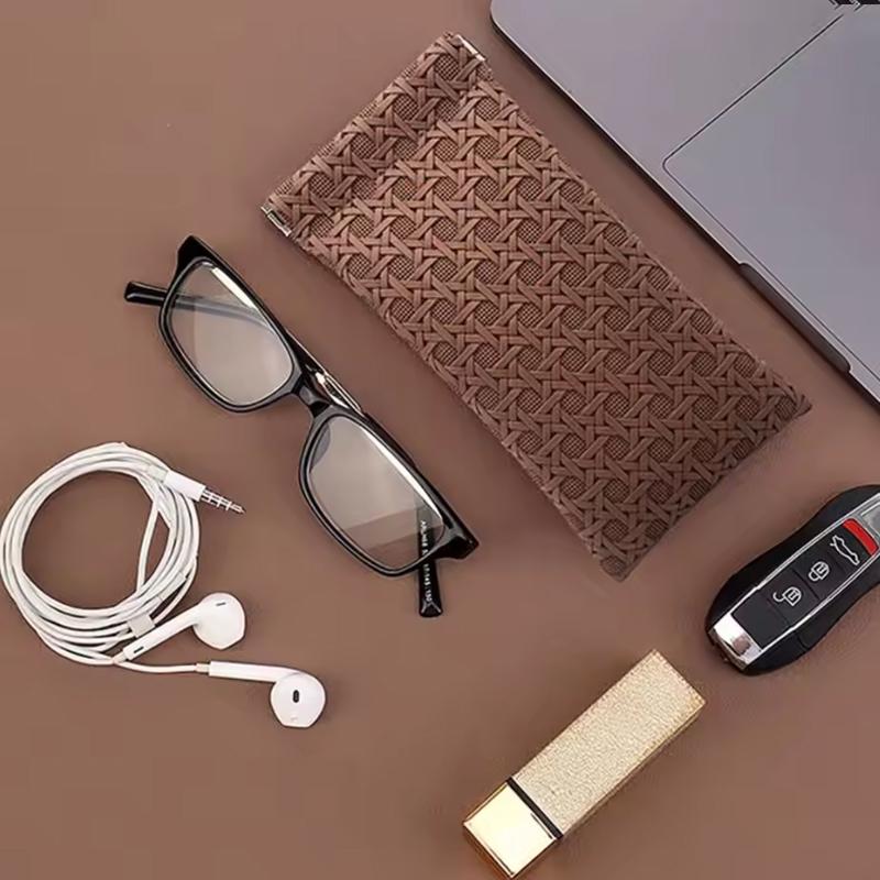 Minimalist Elegant Trendy Glasses Pouch Woven Texture Portable Sunglasses Storage Box Durable Lipstick Headphone Bag