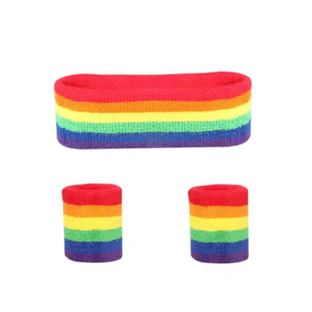 Frauen Männer Buntes Regenbogen Stirnband Handgelenkwickel Sportzubehör Yoga Laufen Breit Elastisch Weich Stirnband Lässige Kopfbedeckung