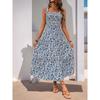 Summer New Printed Maxi Dress, Sleeveless Spaghetti Strap Elastic High Waist Long Sundress, Leisure Casual Dress for Women