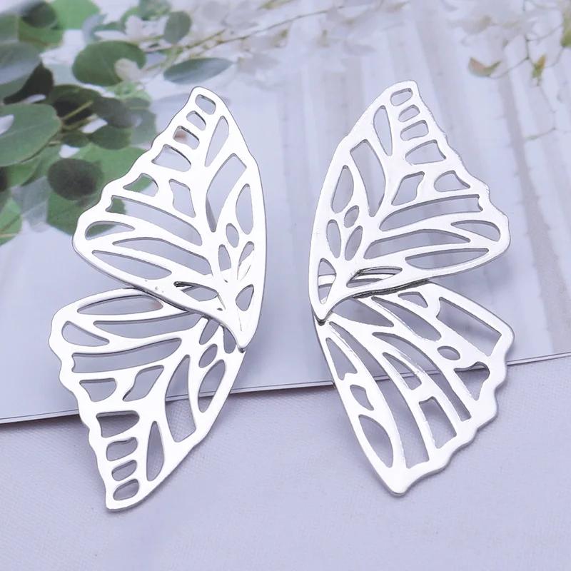 Hollow Butterfly Earrings Stud Romantic Elegant Big Fan Shaped Metal Earrings For Women Fashion Jewelry Gifts New Arrive