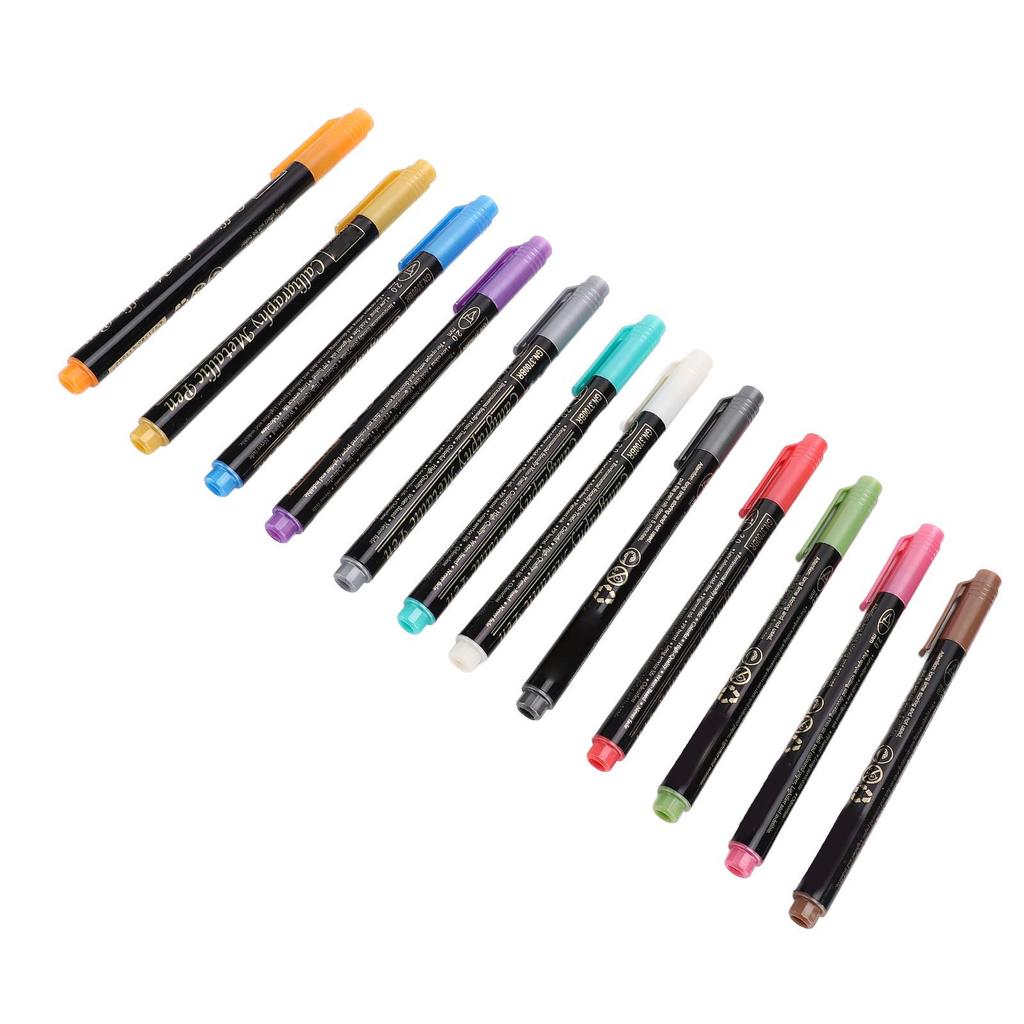 Metallic Markers 12 Colors Marker Pens Set Soft Tip for Scrapbook Doodle Arts Crafts