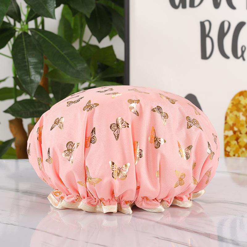 Women's Dual-Layer Waterproof Thickened Foldable Bath Cap - High-Elastic, Adult Size, Quick-Drying