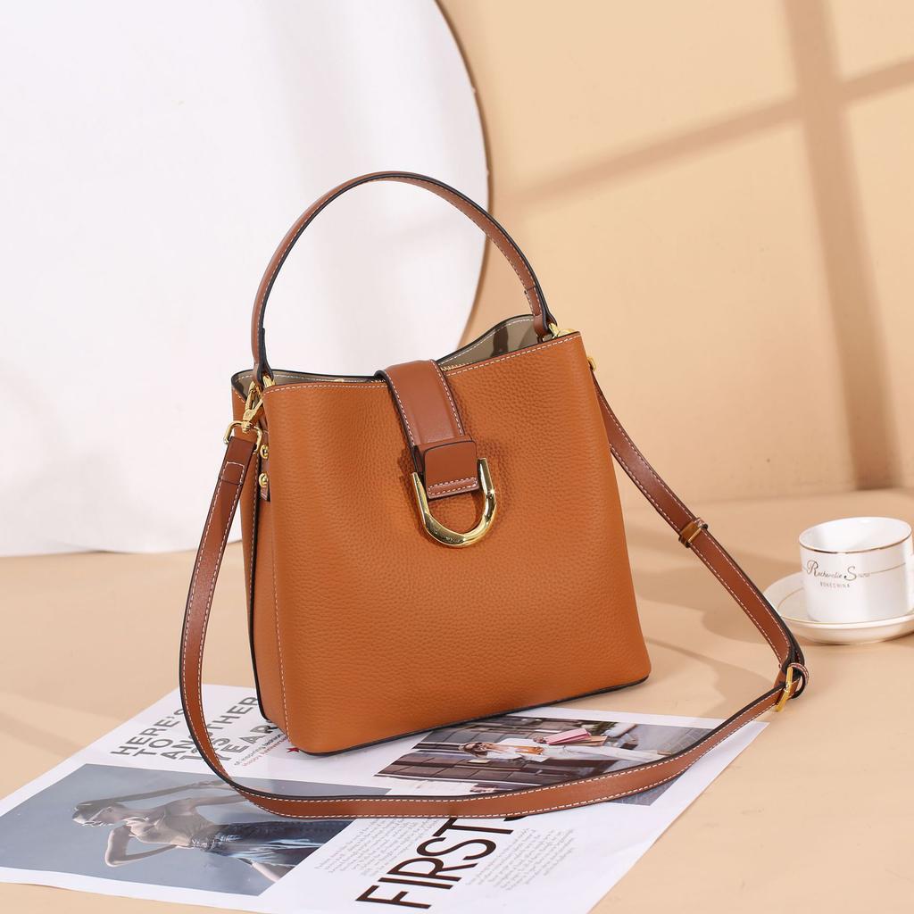 Cowhide Women's Bag Single Shoulder Crossbody Women's Bag Cute Fashion Bucket Bag Multi Shoulder Strap