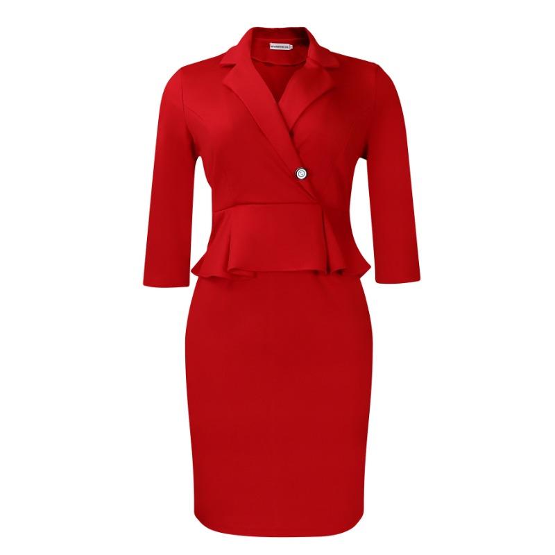 

Женский новый костюмный воротник однотонный с оборками облегающий бедра, тонкое платье большого размера XXXL красный