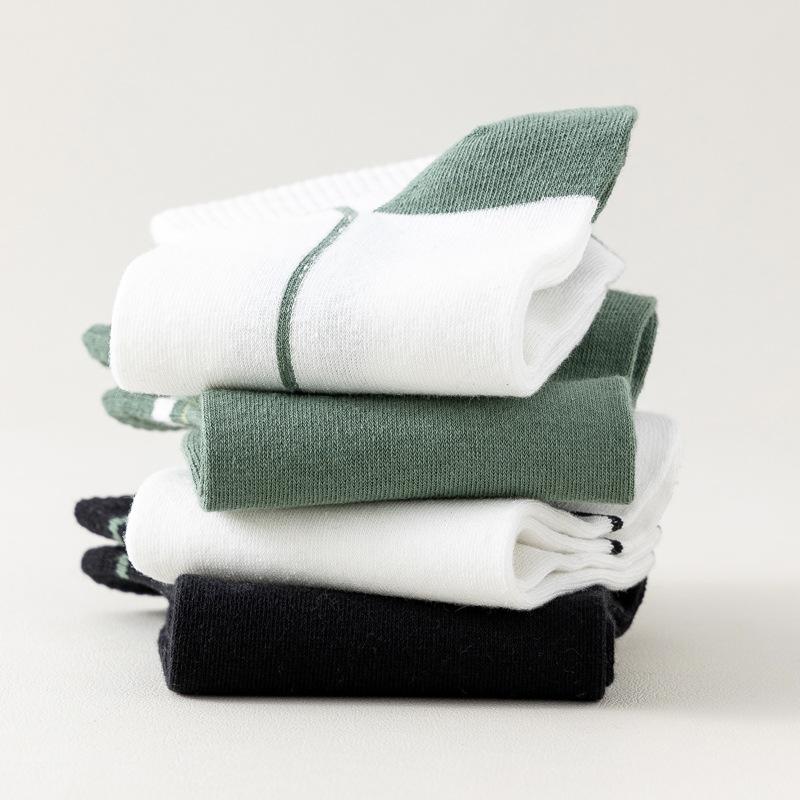 5/10 Pairs Comfortable Casual Spring Summer Socks Men's Short Socks Green Versatile Ins Style Socks Letter M Men's Socks Striped Casual Sports Socks