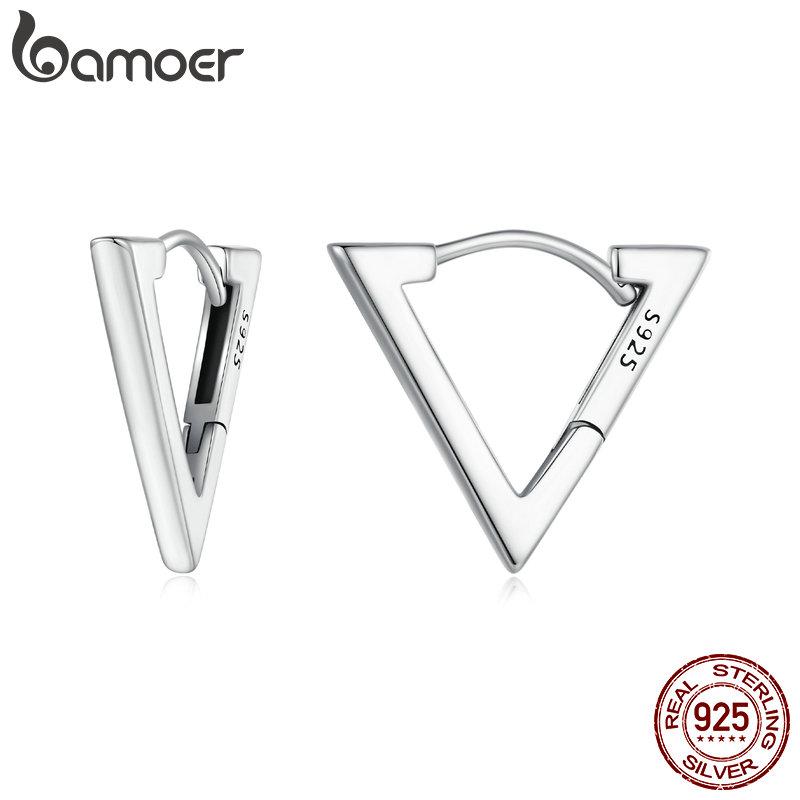 BAMOER 925 Silver Small Triangle Earrings for Women Geometric Hoop Earrings Hypoallergenic Earrings for Women Girls