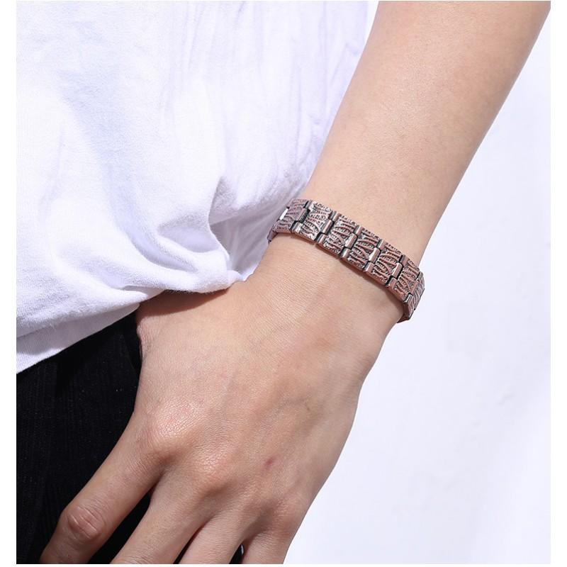 Mens Adjustable Copper Bracelet With Magnetic Vintage Geometric Retro Style