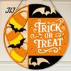 Seasonal Hanging Sign Halloween Trick or Treat Wooden Door Sign, Retro Round Bat Silhouette Decor Plaque for Home Front Wall & Party Decoration
