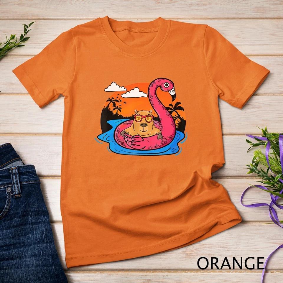 Capybara Swimming Pool Lover Men Flamingo Capybara T-Shirt Unisex T-shirt 6 S