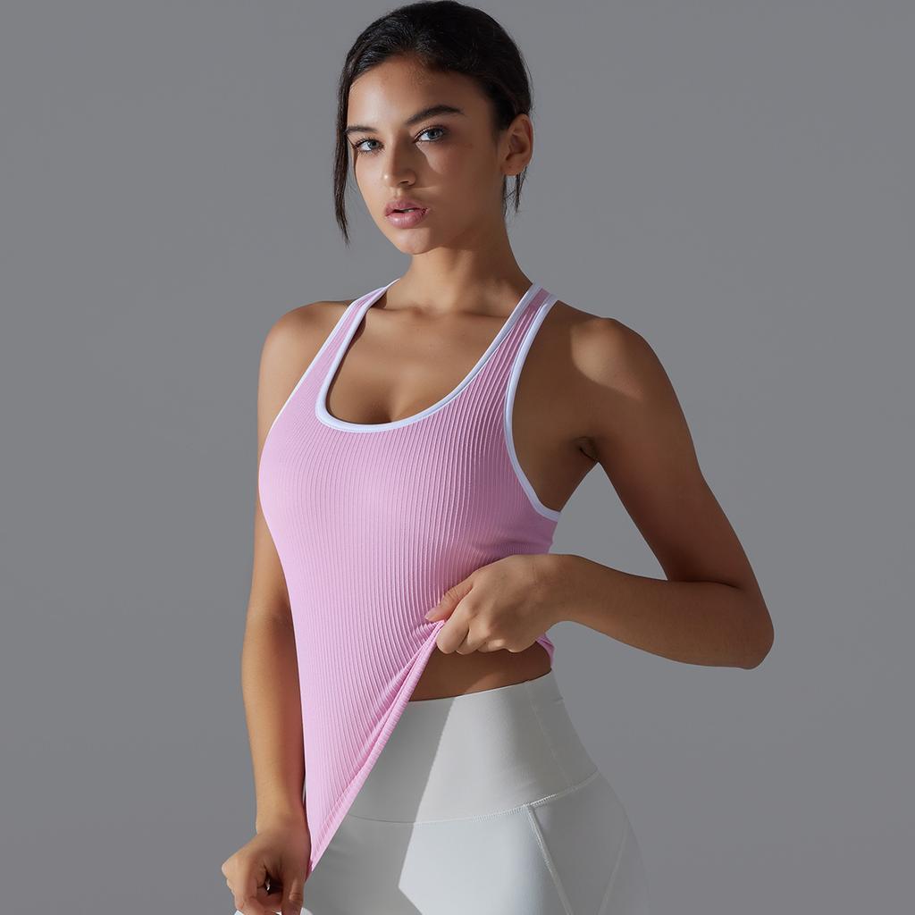 New Thread Knitted Yoga Sleeveless U-Neck Vest, Quick Drying Breathable Tight Fitting Top, Running, Fitness, Beautiful Back For Women