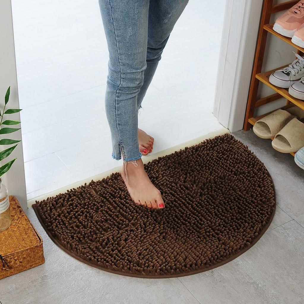 Non-Slip Chenille Half-Round Floor Mat - Water Absorbing, Machine Washable Rug for Hallway, Bathroom, and Bedroom