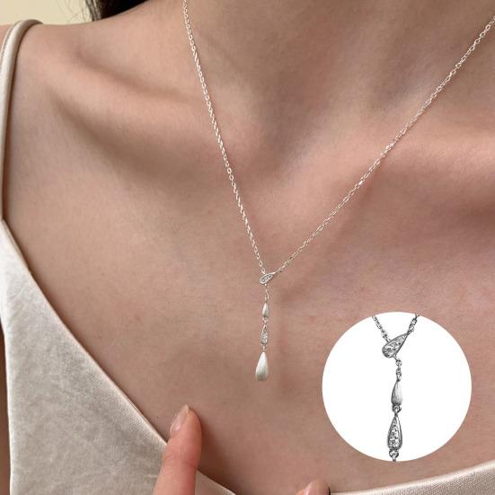 Drop Charm Necklace Women String of Water Drops Pendant Necklace Sparkling Rhinestone Dainty Necklace Gift for Her Wife