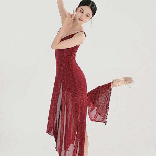 2025 Summer Wine Red Glitter Jumpsuit and Long Dress Jazz Dance Costume