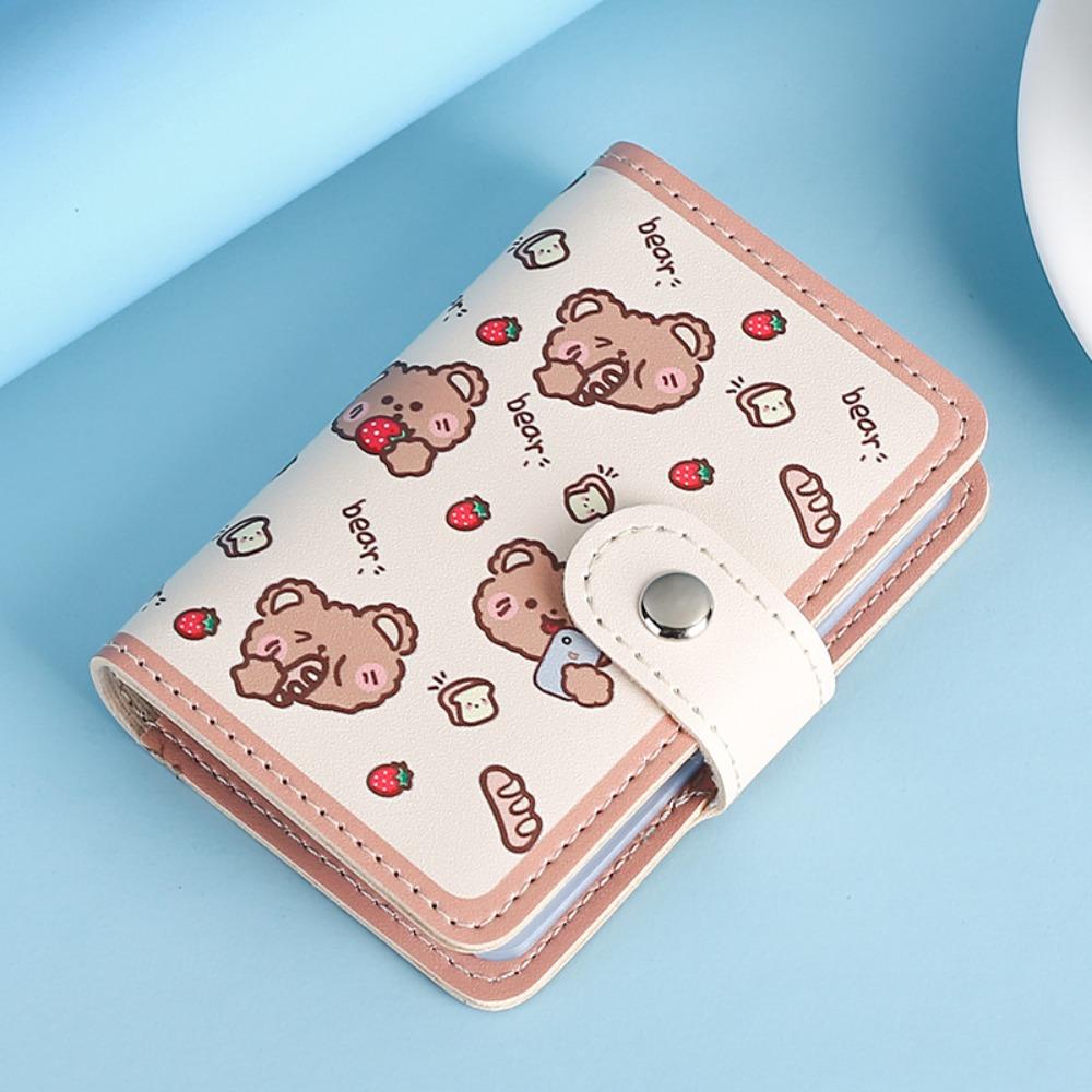 New PU Business Card Holder Anti Thief Cartoon Bear Coin Pouch Wallets Bag Student