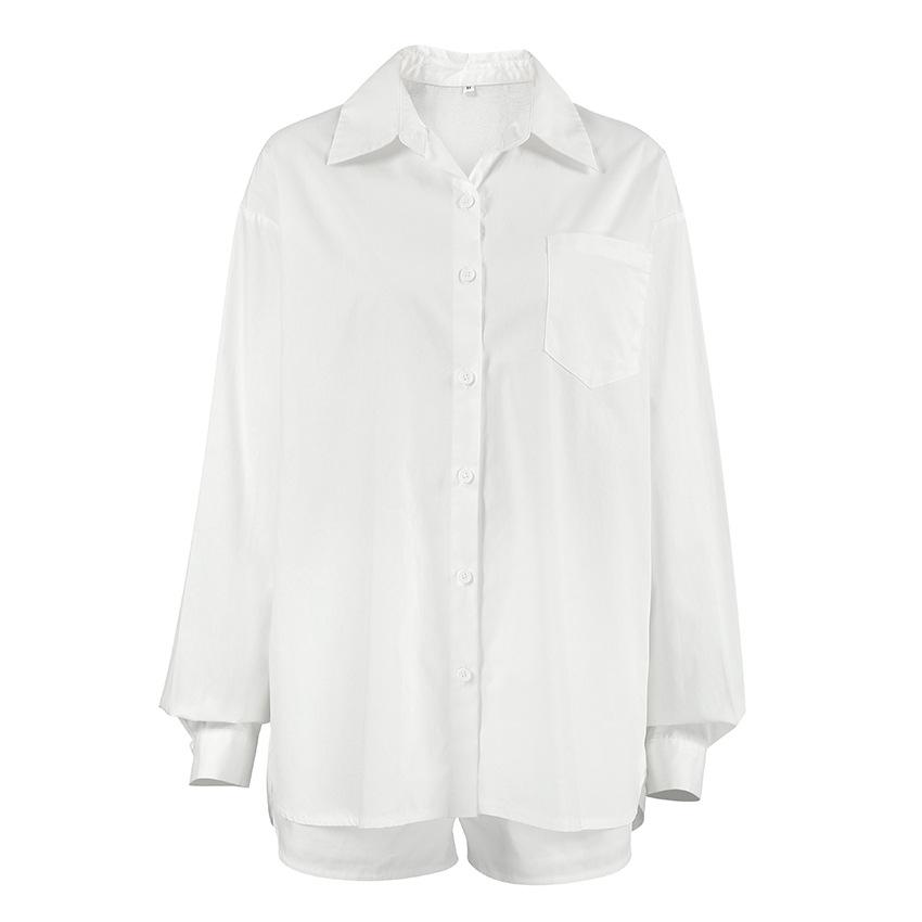 European and American simple white shirt shorts two-piece set women's 1116 autumn new loose casual suit