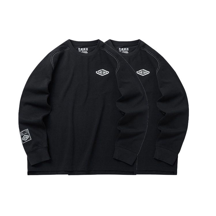 Anta Logo Graphic Round Neck Straight Long Sleeve T-Shirt Unisex Tops Black 952211401-2