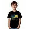 European Sizes Black Cat and Starlit Sky T-Shirt for Boys and Girls - Impressionist-style Charming Design, Short-sleeved Summer Casual Wear