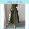 Polyester Solid Color A Line Dress With Splicing Details For Daily Wear